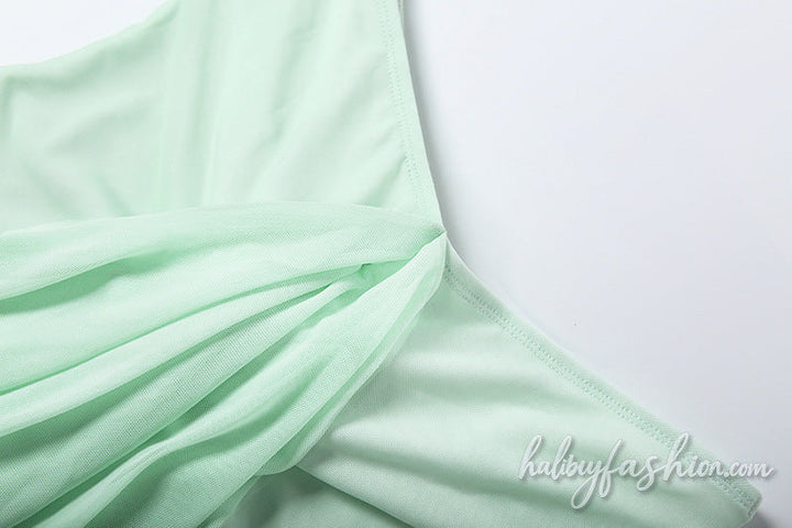 Ruched mesh sweetheart neck solid maxi dress