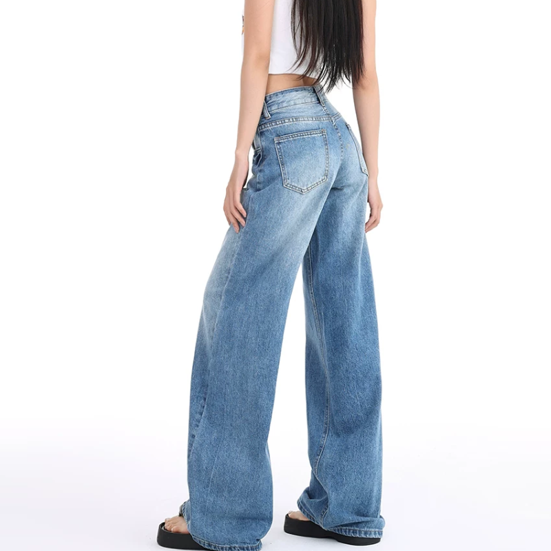 Button zip-up pocket straight leg | Baggy Low Rise Jeans