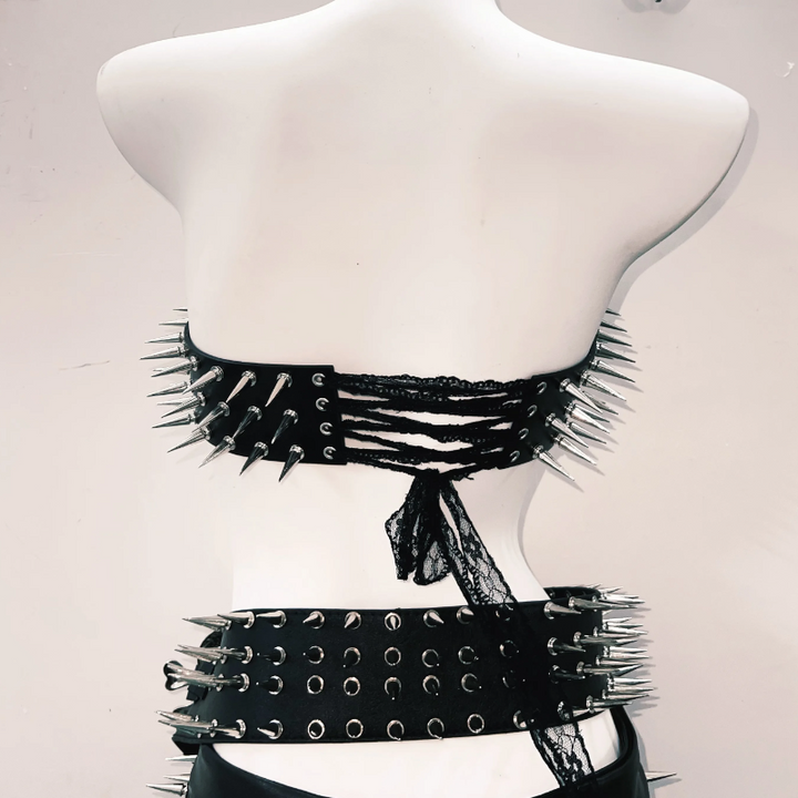 Skull applique rivet PU leather belt top  | Festival Outfits Women