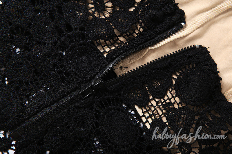 Hollow out halter zip-up backless lace top - Halibuy - 5