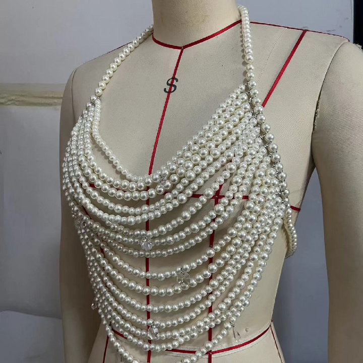 White halter o ring beaded backless top  | Festival Outfits Women