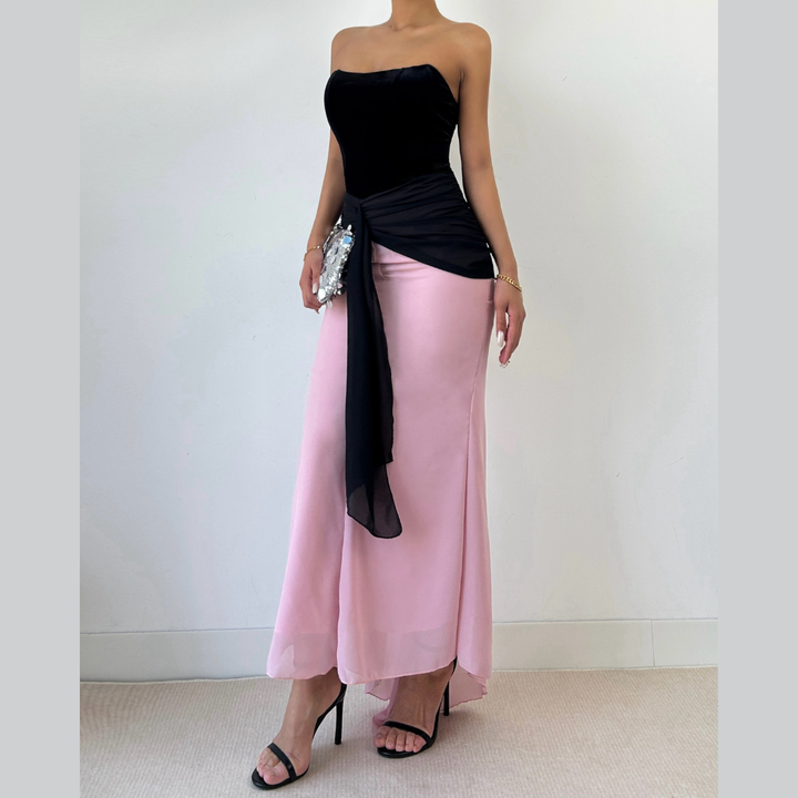 Ruched backless contrast tube maxi dress  | Festival Outfits Women