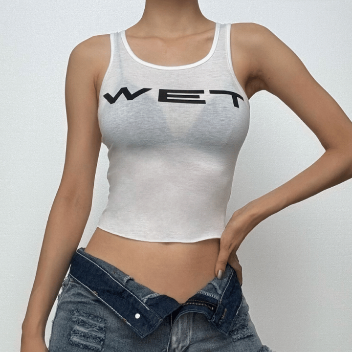 Sleeveless u neck “wet” print tank top  | Festival Outfits Women