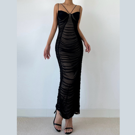 Ruched mesh cami maxi dress  | Festival Outfits Women