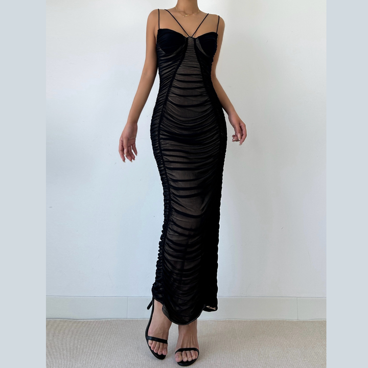 Ruched mesh cami maxi dress  | Festival Outfits Women