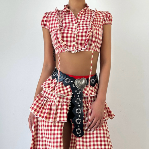 Plaid button short sleeve crop top  | Festival Outfits Women