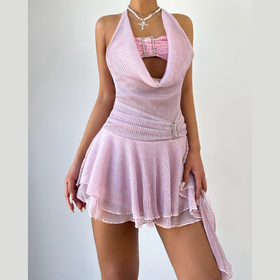 Halter glitter ruffle backless mini dress  | Festival Outfits Women