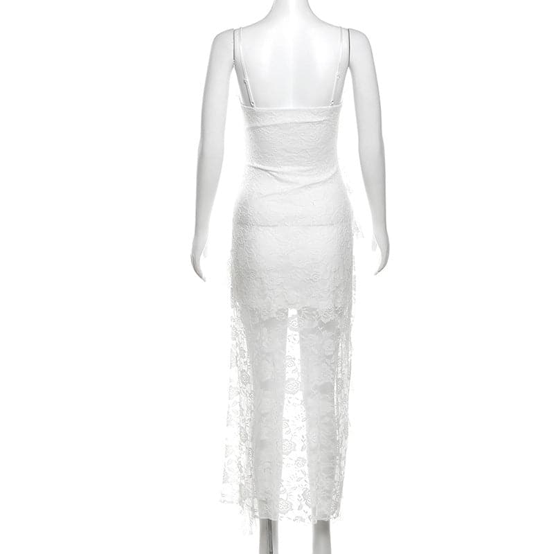 Lace ruffle flower pattern cami midi dress  | Festival Outfits Women