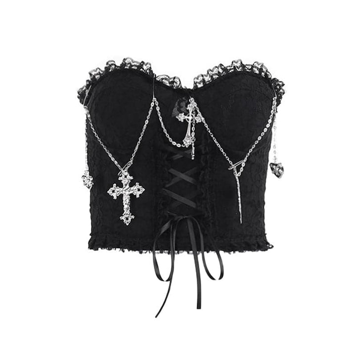Metal chain lace up sweetheart neck tube top  | Festival Outfits Women