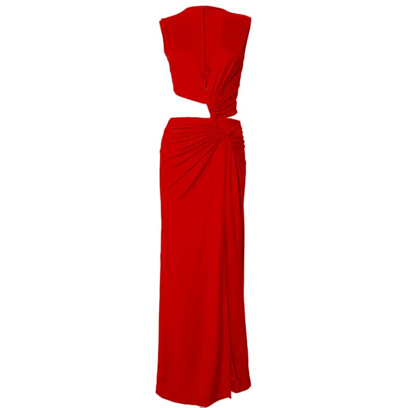 V neck sleeveless high slit ruched maxi dress  | Festival Outfits Women