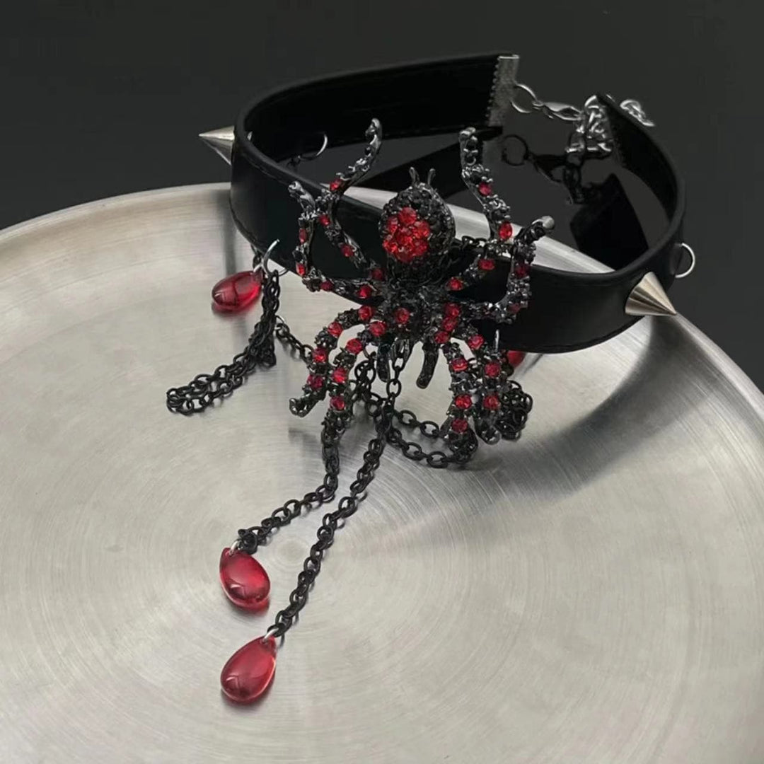 Abin wuya na gizo-gizo mai siffar rhinestone rivet choker | Kayan Biki na Mata