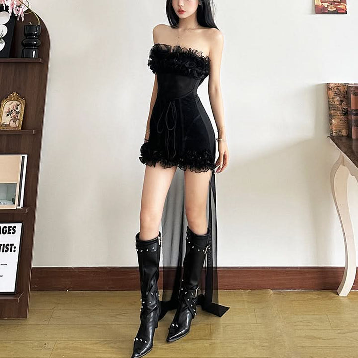 Ruffle mesh corset lace up mini dress  | Festival Outfits Women