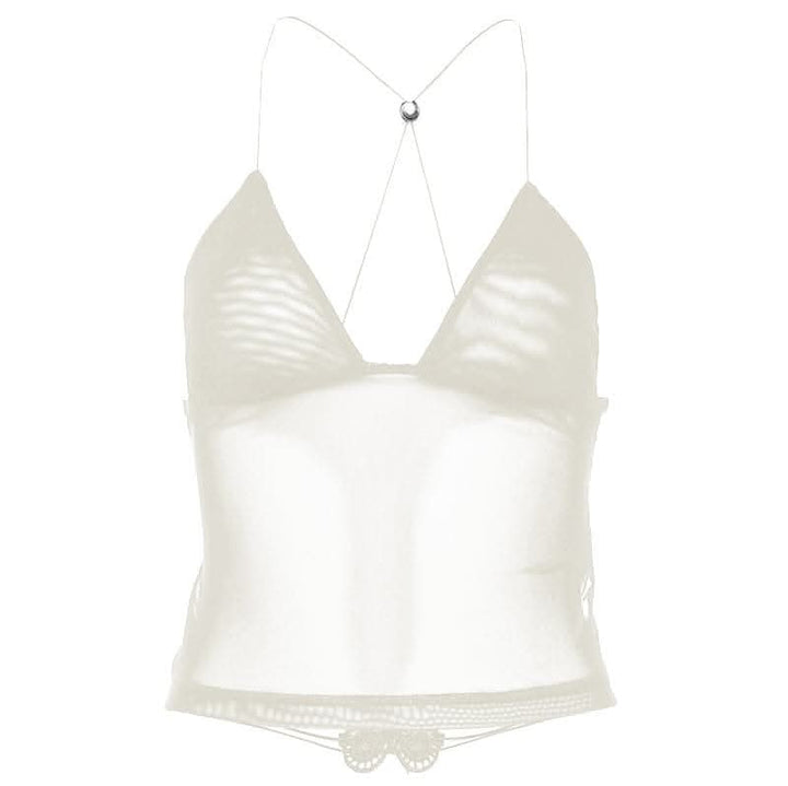 Butterfly applique backless v neck contrast print crop top-final-sale