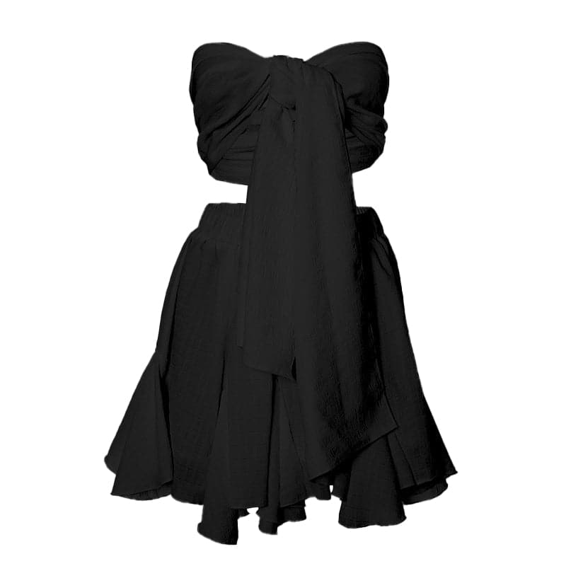 Ruffle textured bowknot tube mini skirt set  | Festival Outfits Women