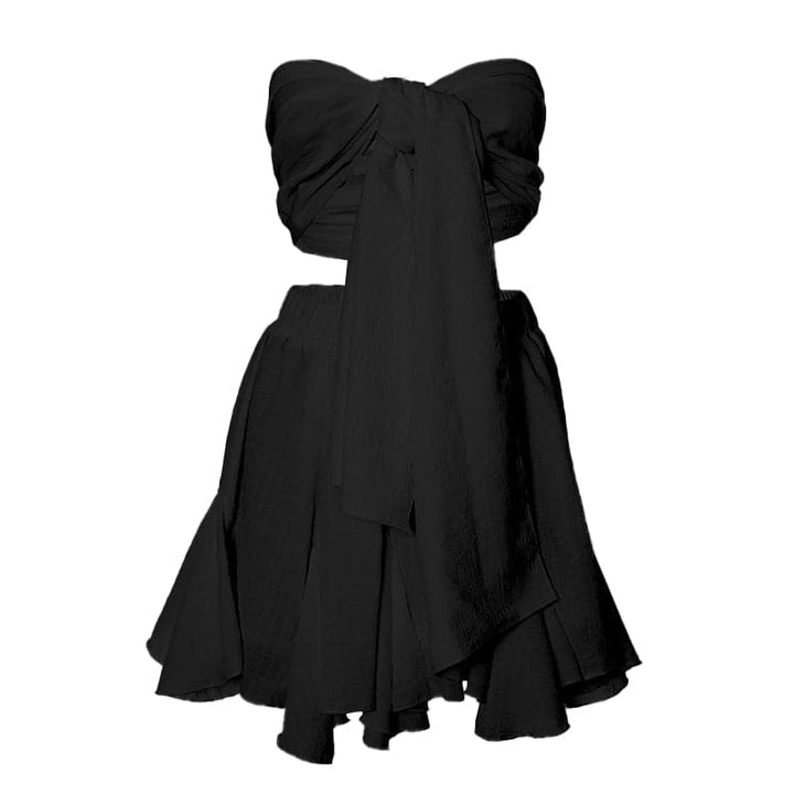 Ruffle textured bowknot tube mini skirt set  | Festival Outfits Women
