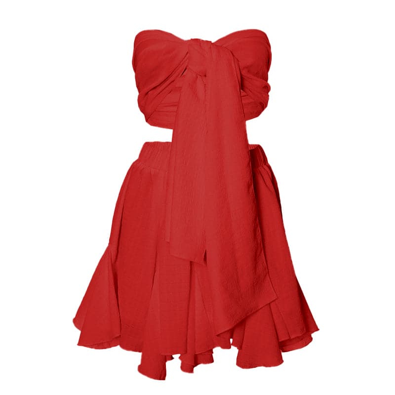 Ruffle textured bowknot tube mini skirt set  | Festival Outfits Women
