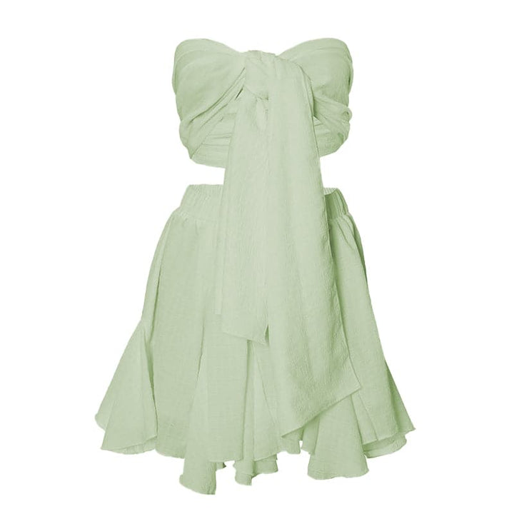 Ruffle textured bowknot tube mini skirt set  | Festival Outfits Women