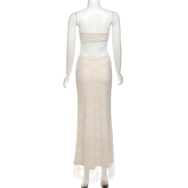 Sweetheart neck lace self tie crop maxi skirt set  | Festival Outfits Women