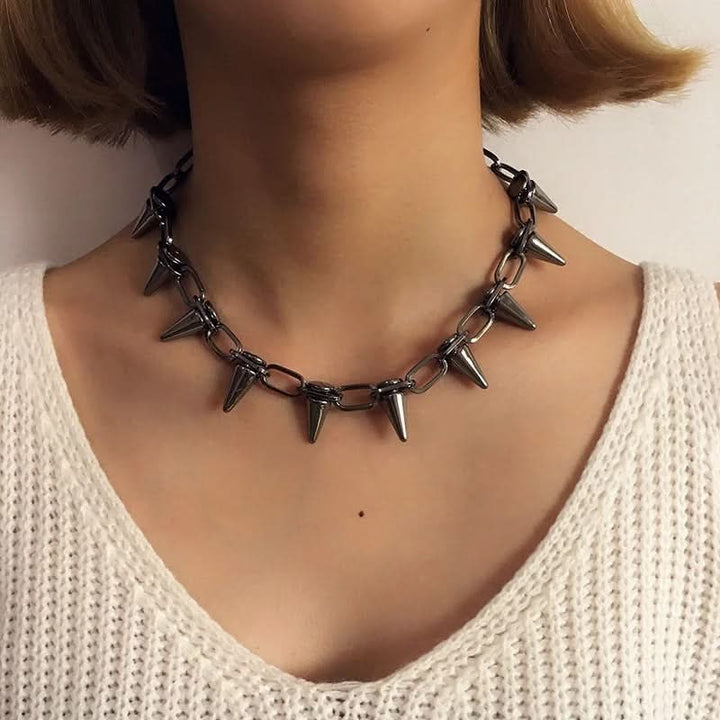 Rivet decor metal chain choker necklace  | Festival Outfits Women