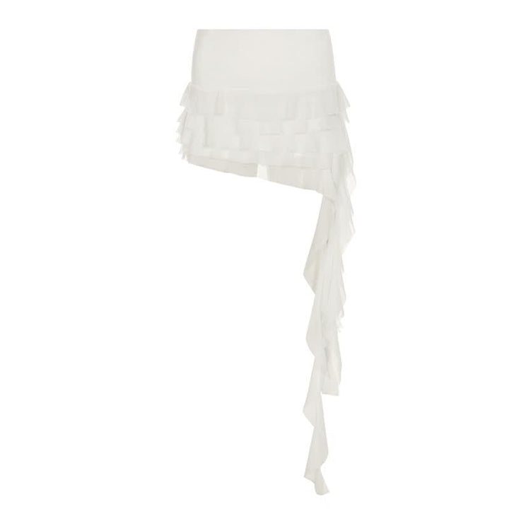Mesh ruffle irregular mini skirt  | Festival Outfits Women