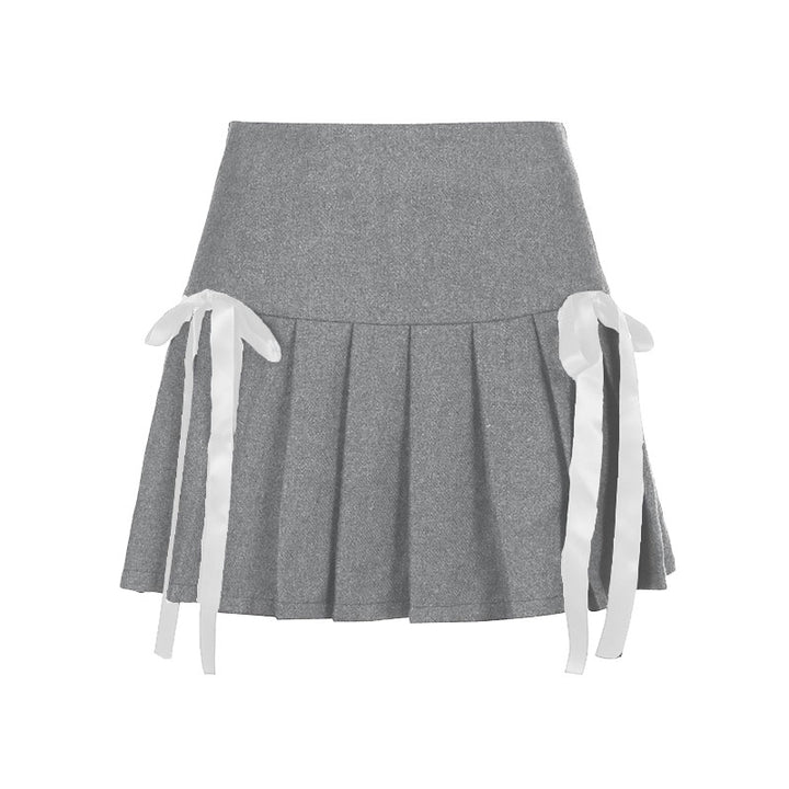 Pleated bowknot contrast high rise A line mini skirt