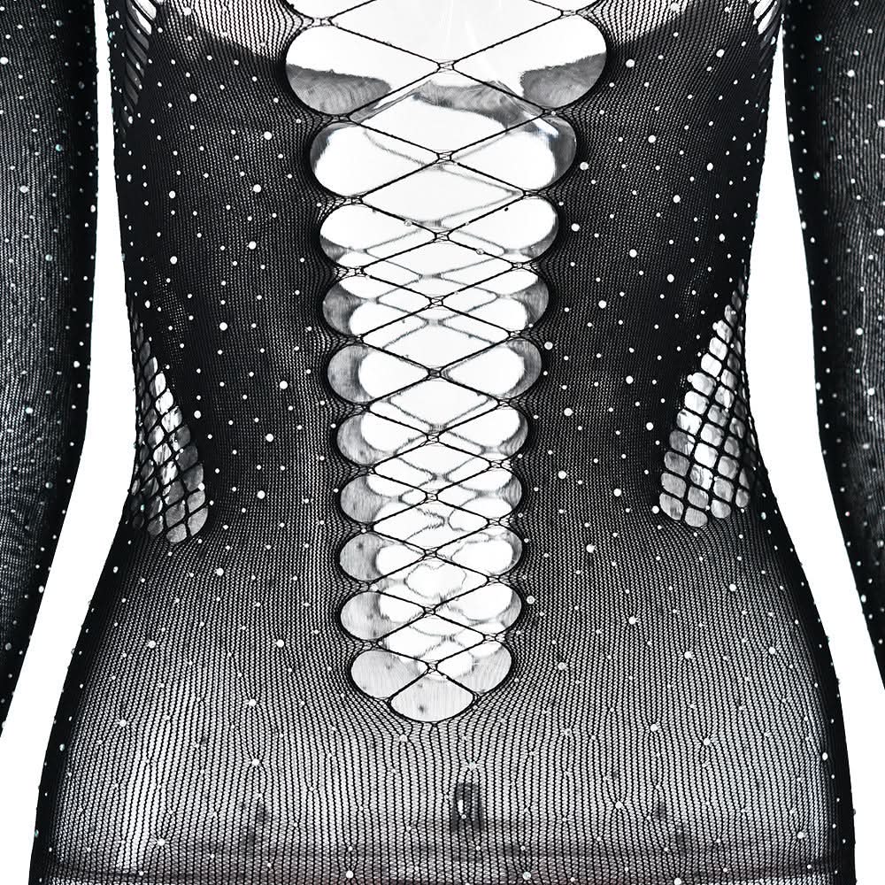 Off shoulder long sleeve beaded hollow out jumpsuit  | Festival Outfits Women