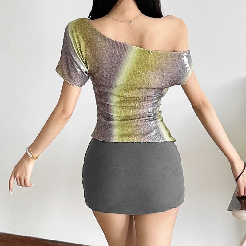 One shoulder glitter contrast top  | Festival Outfits Women
