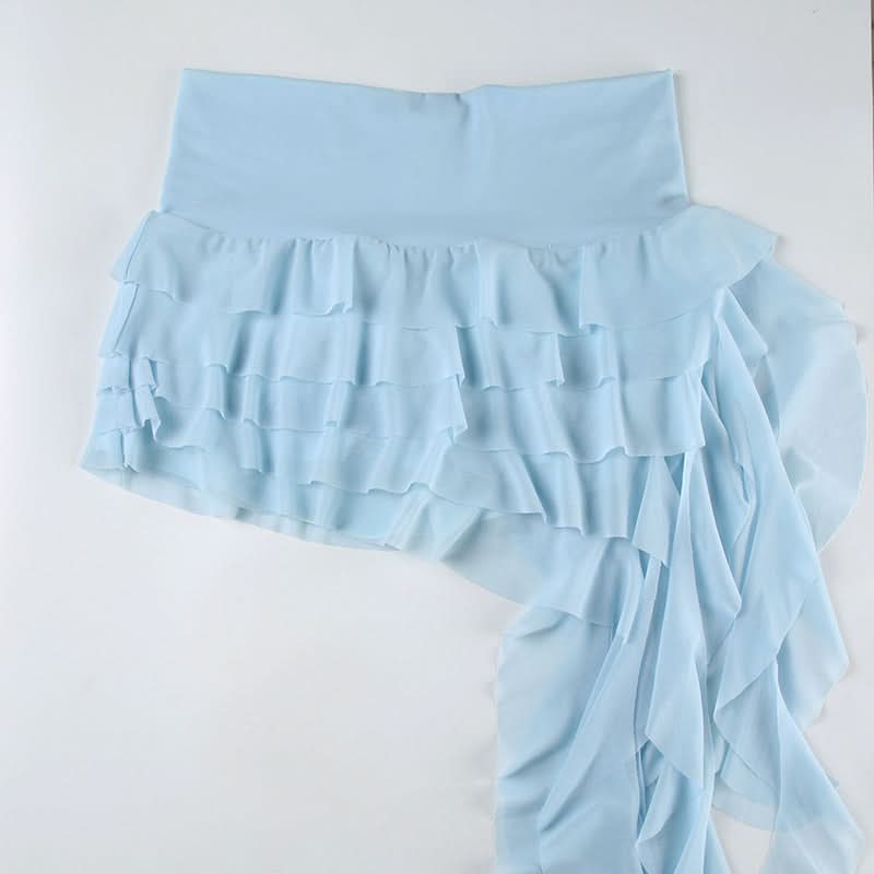 Mesh ruffle irregular mini skirt  | Festival Outfits Women