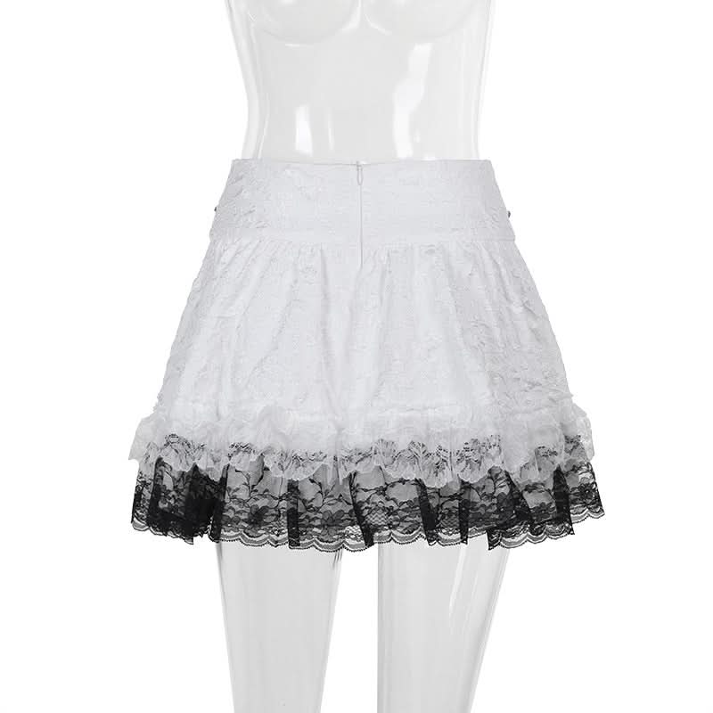 Lace up metal chain lace hem mini skirt  | Festival Outfits Women