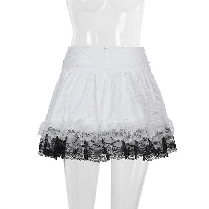 Lace up metal chain lace hem mini skirt  | Festival Outfits Women