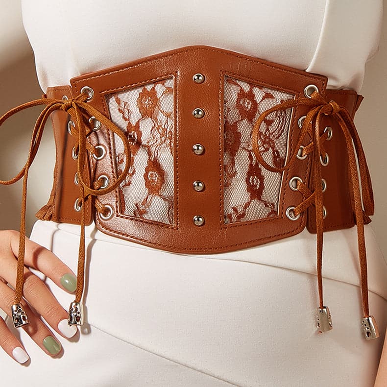 Lace up patchwork PU leather corset  | Festival Outfits Women