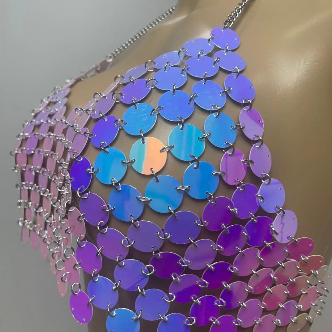 Halter glitter hollow out metal chain cut out top  | Festival Outfits Women