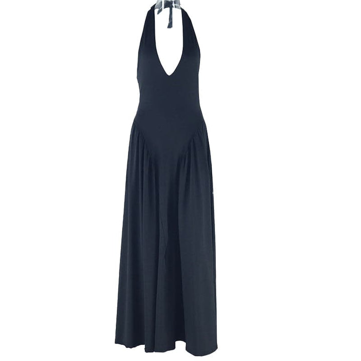 Halter v neck backless solid maxi dress  | Festival Outfits Women