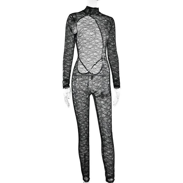 High neck long sleeve lace backless jumpsuit  | Festival Outfits Women
