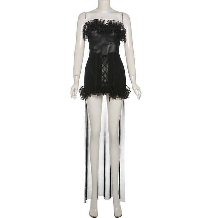 Ruffle mesh corset lace up mini dress  | Festival Outfits Women
