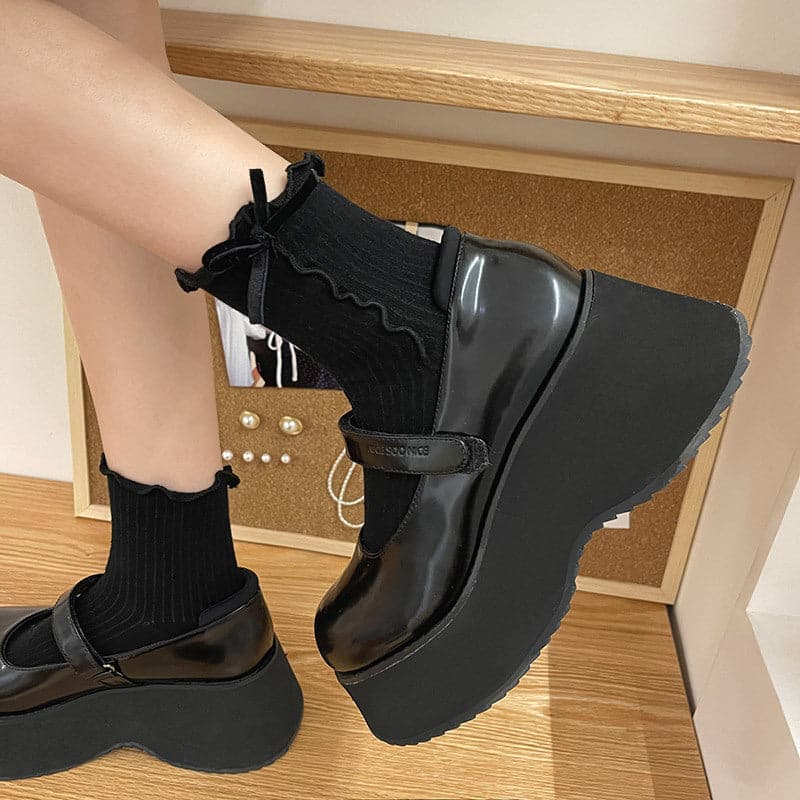 Ruffle ribbed bowknot contrast socks  | Festival Outfits Women