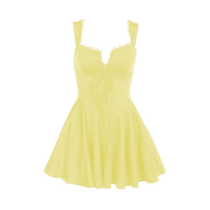 Lace hem button bowknot cami mini dress  | Festival Outfits Women