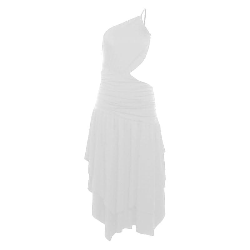 One shoulder hollow out ruched ruffle cut out midi dress-final-sale  | Festival Outfits Women