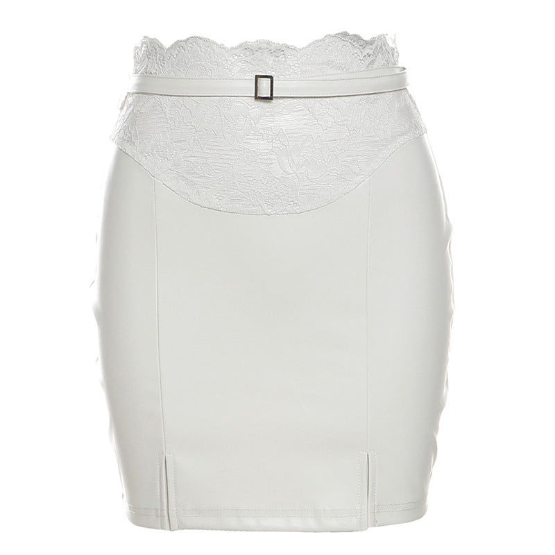Lace hem gloves PU leather v neck cami mini skirt set-final-sale Cargo Mini Skirt