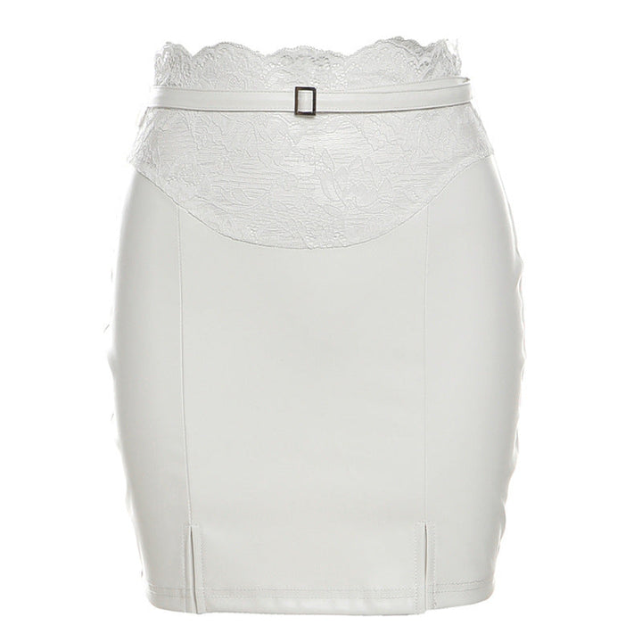 Lace hem gloves PU leather v neck cami mini skirt set-final-sale Cargo Mini Skirt