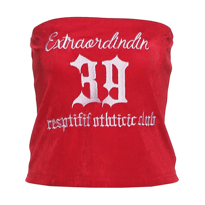 Letter embroidery backless tube top  | Festival Outfits Women