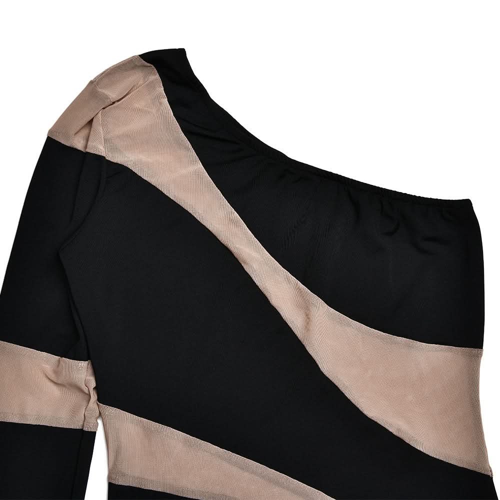 Irregular one shoulder mesh button bodysuit  | Festival Outfits Women