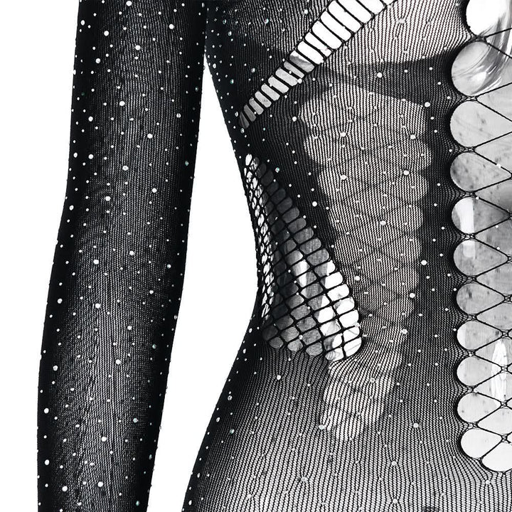Off shoulder long sleeve beaded hollow out jumpsuit  | Festival Outfits Women