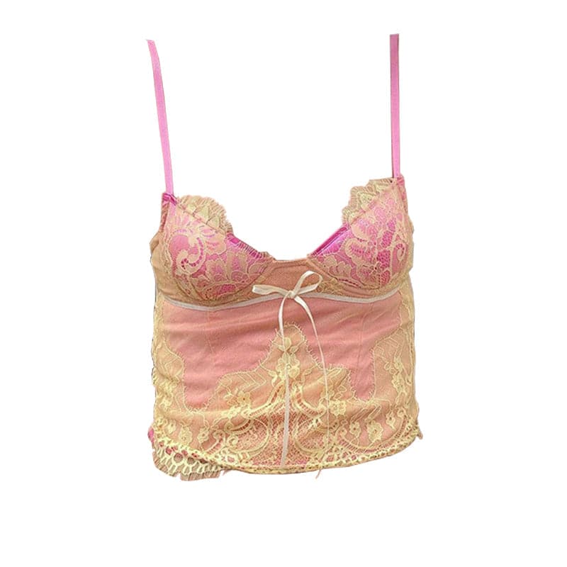 Lace bowknot backless cami top  | Festival Outfits Women