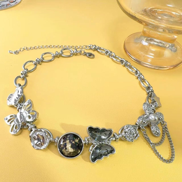 Butterfly rhinestone metal chain choker necklace  | Festival Outfits Women