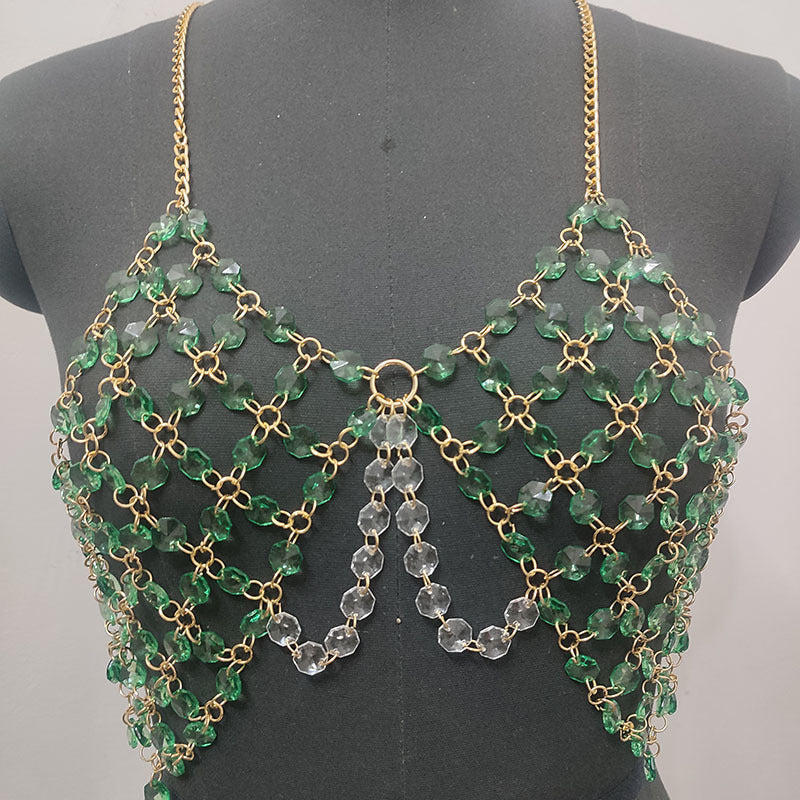 Beaded metal chain u neck backless layered cami top  | Festival Outfits Women