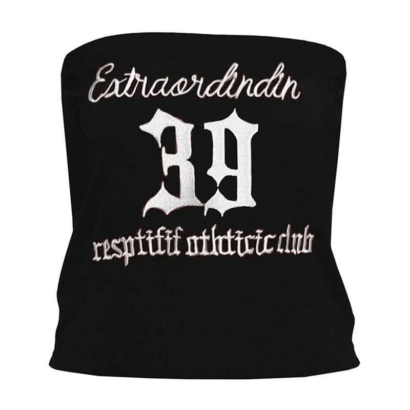 Letter embroidery backless tube top  | Festival Outfits Women