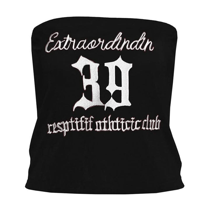 Letter embroidery backless tube top  | Festival Outfits Women