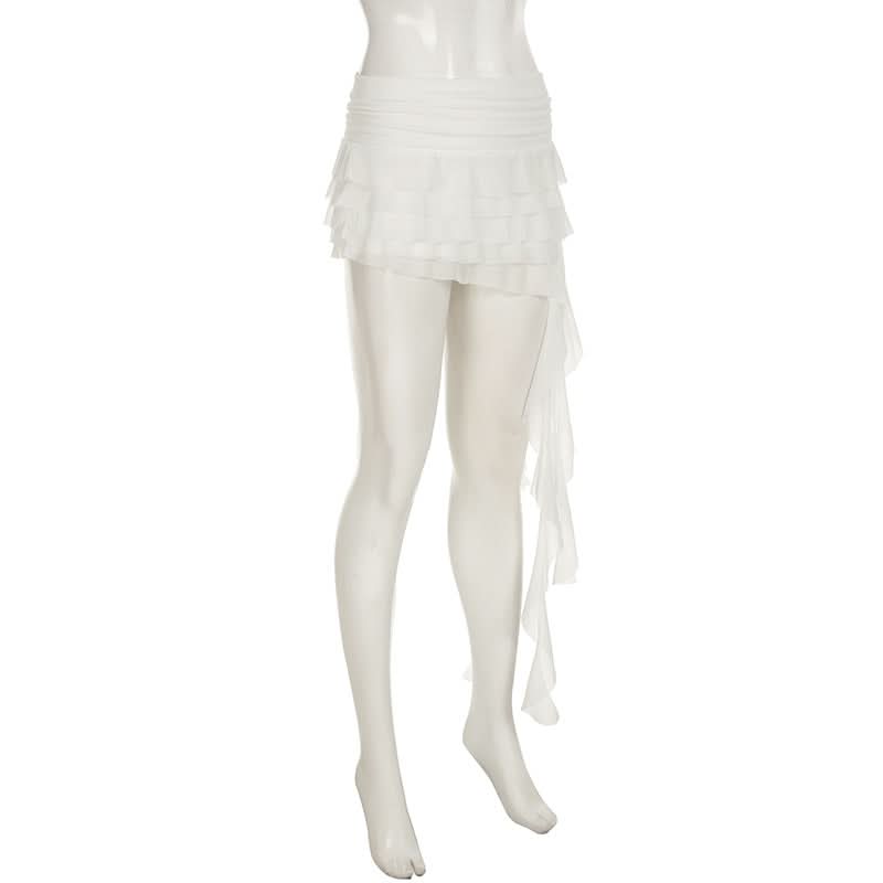 Mesh ruffle irregular mini skirt  | Festival Outfits Women