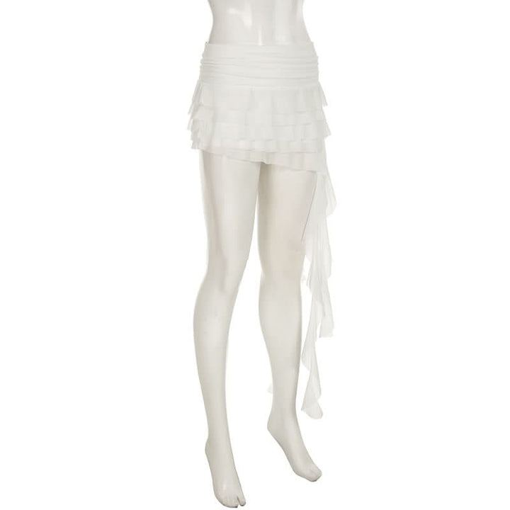 Mesh ruffle irregular mini skirt  | Festival Outfits Women